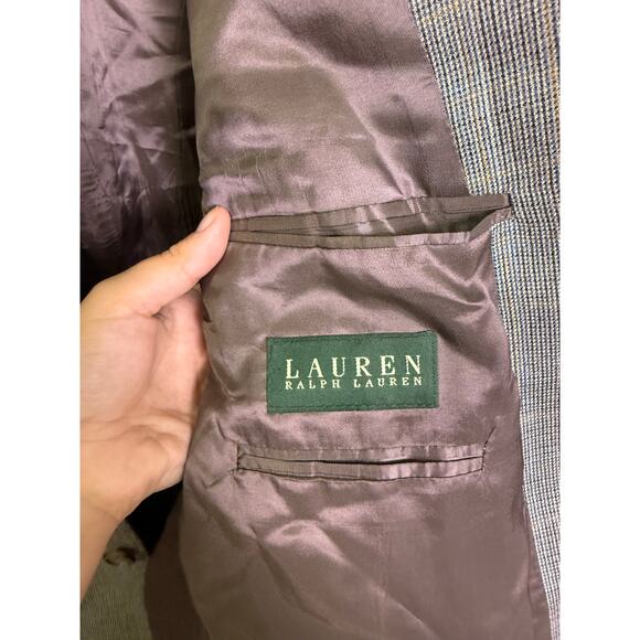 Lauren Ralph Mens 44L Blazer Sport Coat Gray Check Silk Wool 2 Button Jacket - Picture 6 of 9